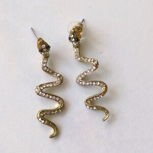 Brass goldish rhinestone snake earrings